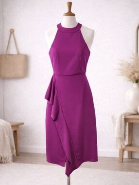 VENUS Magenta Sleeveless Halter Asymmetrical Cocktail Dress Size M